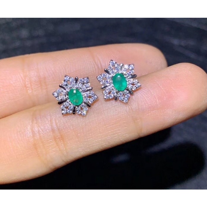 Natural Emerald Stud Earrings, 925 Sterling Silver, Emerald Stud Earrings, Emerald Silver Earrings, Luxury Earrings, Oval Cut Stone | Save 33% - Rajasthan Living 7