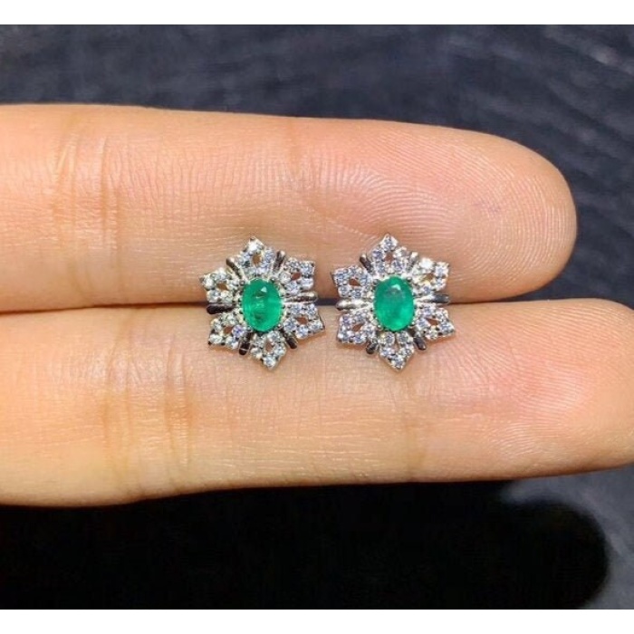 Natural Emerald Stud Earrings, 925 Sterling Silver, Emerald Stud Earrings, Emerald Silver Earrings, Luxury Earrings, Oval Cut Stone | Save 33% - Rajasthan Living 5