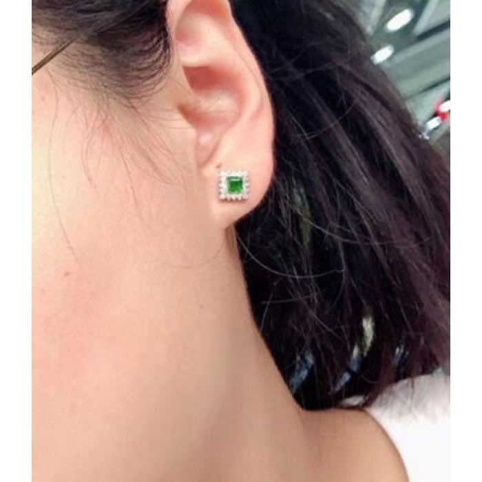 Natural diopside Stud Earrings, 925 Sterling Silver, diopside Stud Earrings, diopside Silver Earrings, Luxury Earrings, Square Cut Stone | Save 33% - Rajasthan Living 6