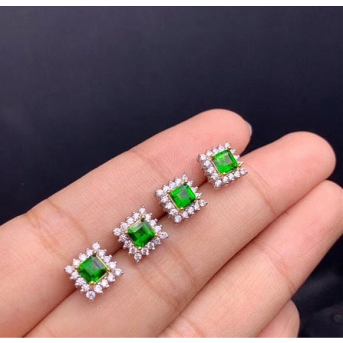 Natural diopside Stud Earrings, 925 Sterling Silver, diopside Stud Earrings, diopside Silver Earrings, Luxury Earrings, Square Cut Stone | Save 33% - Rajasthan Living 8