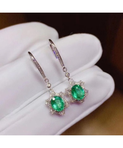 Natural Emerald Drop Earrings, 925 Sterling Silver, Emerald Drop Earrings, Emerald Silver Earrings, Luxury Earrings, Oval Cut Stone Earrings | Save 33% - Rajasthan Living