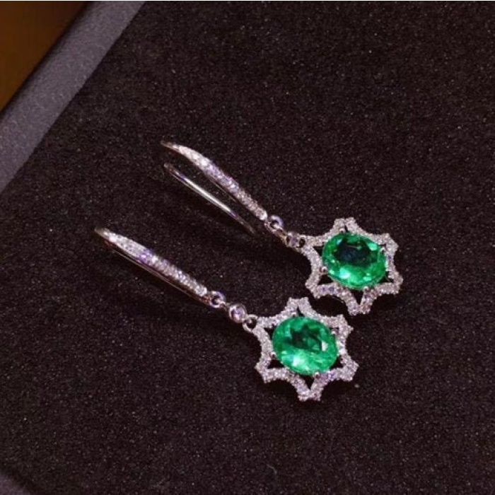 Natural Emerald Drop Earrings, 925 Sterling Silver, Emerald Drop Earrings, Emerald Silver Earrings, Luxury Earrings, Oval Cut Stone Earrings | Save 33% - Rajasthan Living 7