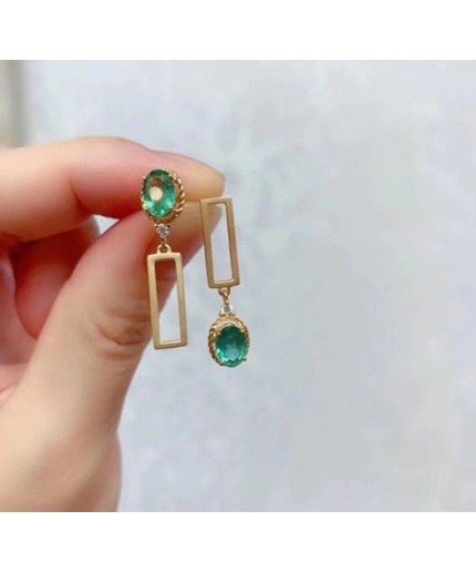 Natural Emerald Drop Earrings, 925 Sterling Silver, Emerald Drop Earrings, Emerald Silver Earrings, Luxury Earrings, Oval Cut Stone Earrings | Save 33% - Rajasthan Living 3