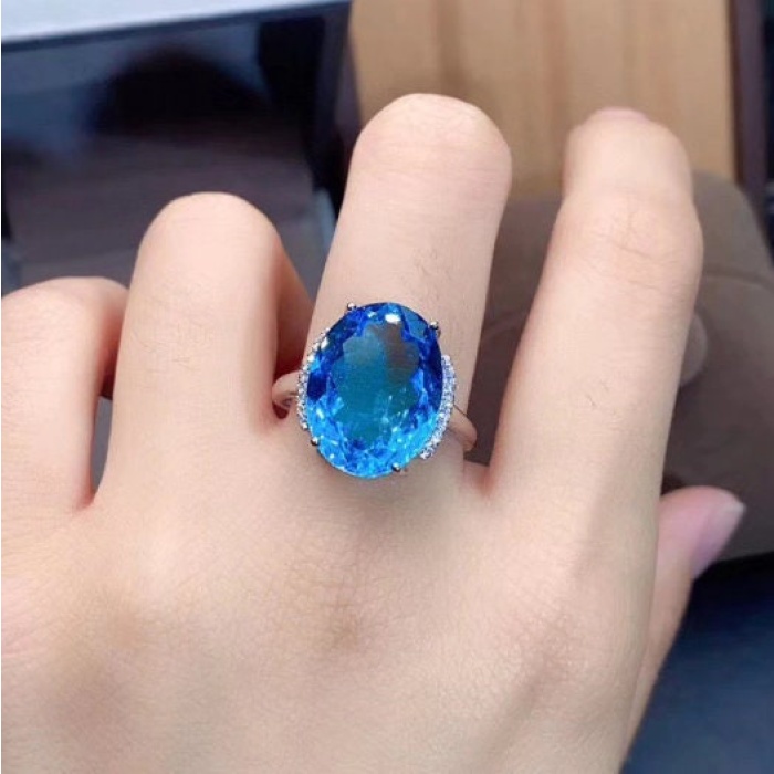 Natural Blue Topaz Ring, 925 Sterling Silver, Topaz Engagement Ring, Topaz Ring, Wedding Ring, Topaz Luxury Ring, Ring/Band, Oval Cut Ring | Save 33% - Rajasthan Living 6