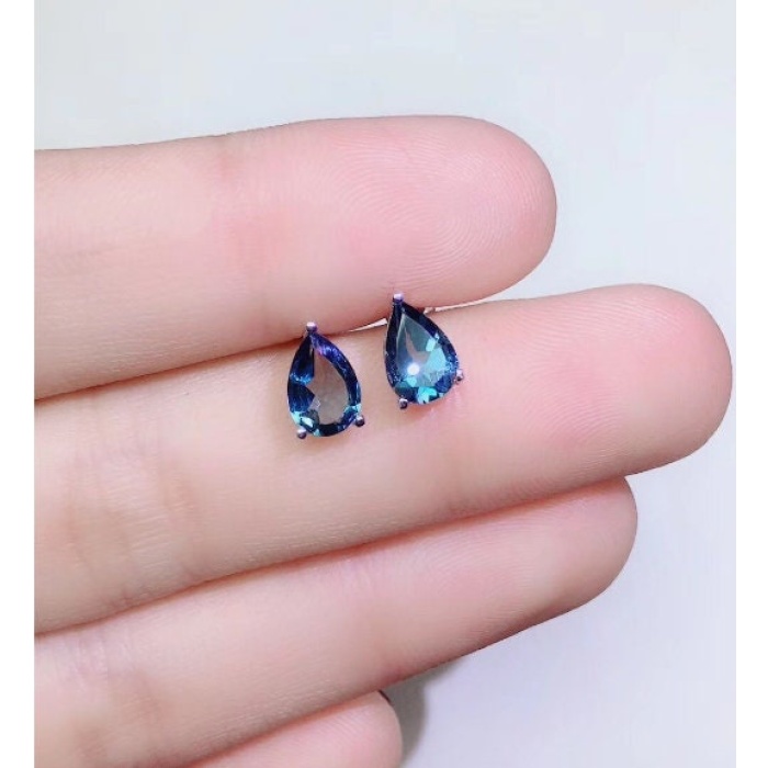 Natural Topaz Studs Earrings, 925 Sterling Silver, Studs Earrings, Earrings, Blue Topaz Earrings, Luxury Earrings, Pear Cut Stone Earrings | Save 33% - Rajasthan Living 7