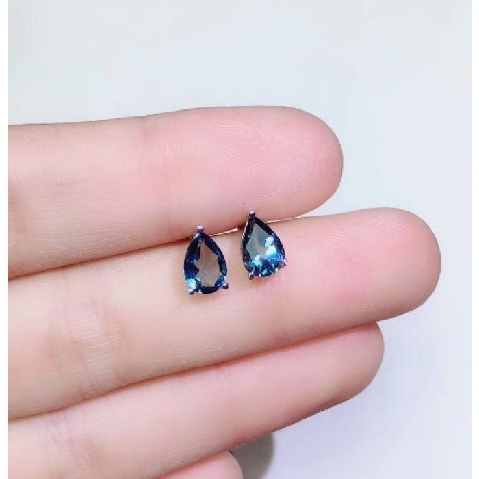 Natural Topaz Studs Earrings, 925 Sterling Silver, Studs Earrings, Earrings, Blue Topaz Earrings, Luxury Earrings, Pear Cut Stone Earrings | Save 33% - Rajasthan Living 6