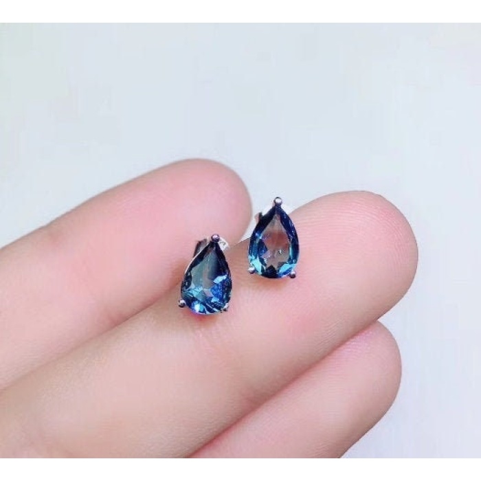 Natural Topaz Studs Earrings, 925 Sterling Silver, Studs Earrings, Earrings, Blue Topaz Earrings, Luxury Earrings, Pear Cut Stone Earrings | Save 33% - Rajasthan Living 5