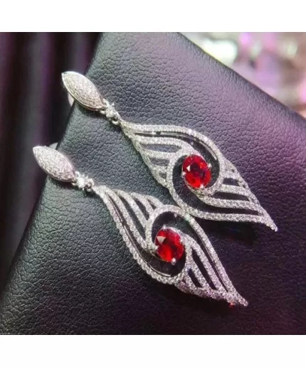Natural Ruby Drop Earrings, 925 Sterling Silver, Ruby Earrings, Ruby Silver Earrings, Ruby Luxury Earrings, Oval Cut Stone Earrings | Save 33% - Rajasthan Living