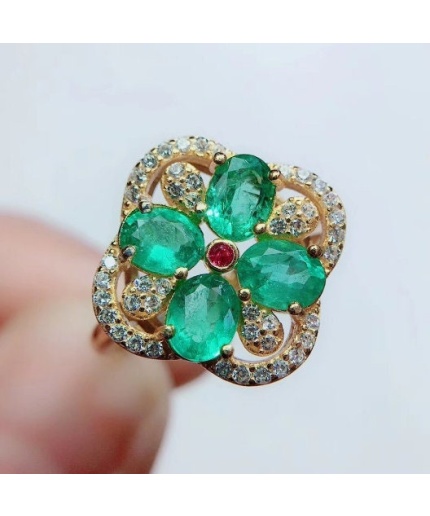 Natural Emerald & Cubic Zirconia Woman Ring, 925 Sterling Silver, Emerald Ring, Statement Ring, Engagement and Wedding Ring | Save 33% - Rajasthan Living 3