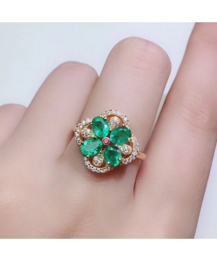 Natural Emerald & Cubic Zirconia Woman Ring, 925 Sterling Silver, Emerald Ring, Statement Ring, Engagement and Wedding Ring | Save 33% - Rajasthan Living