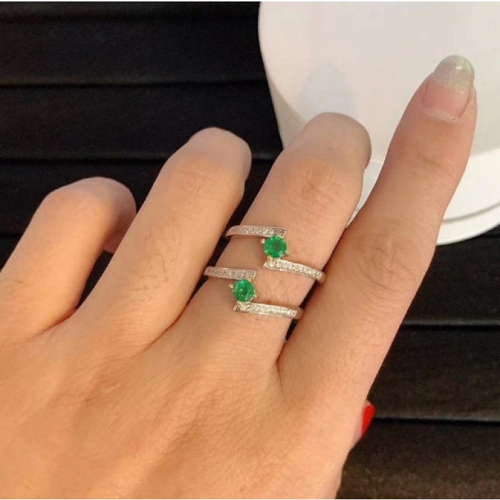 Natural Emerald & Cubic Zirconia Woman Ring, 925 Sterling Silver, Emerald Ring, Statement Ring, Engagement and Wedding Ring | Save 33% - Rajasthan Living 7