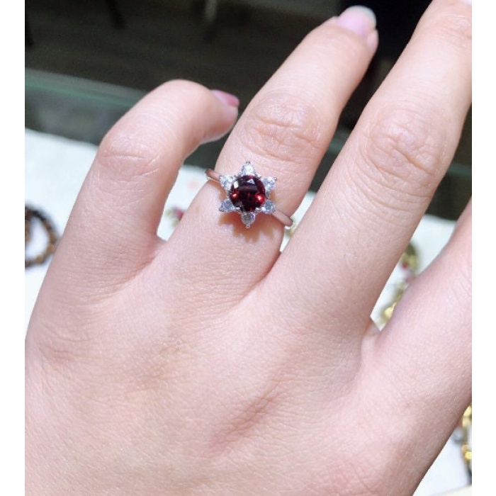 Natural Garnet Ring, 925 Sterling Sliver, Garnet Engagement Ring, Garnet Wedding Ring, Garnet luxury Ring, Ring/Band, Garnet Round cut Ring | Save 33% - Rajasthan Living 6