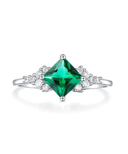 Emerald & Cubic Zirconia Woman Ring, 925 Sterling Silver, Emerald Ring, Statement Ring, Engagement and Wedding Ring, Princess cut Ring | Save 33% - Rajasthan Living