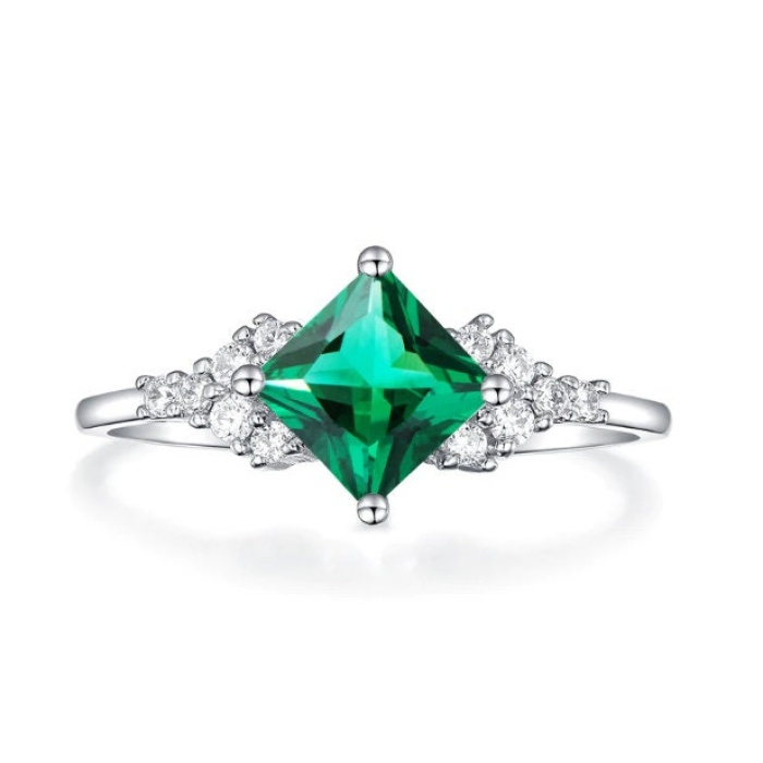Emerald & Cubic Zirconia Woman Ring, 925 Sterling Silver, Emerald Ring, Statement Ring, Engagement and Wedding Ring, Princess cut Ring | Save 33% - Rajasthan Living 5