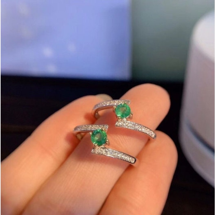 Natural Emerald & Cubic Zirconia Woman Ring, 925 Sterling Silver, Emerald Ring, Statement Ring, Engagement and Wedding Ring | Save 33% - Rajasthan Living 5