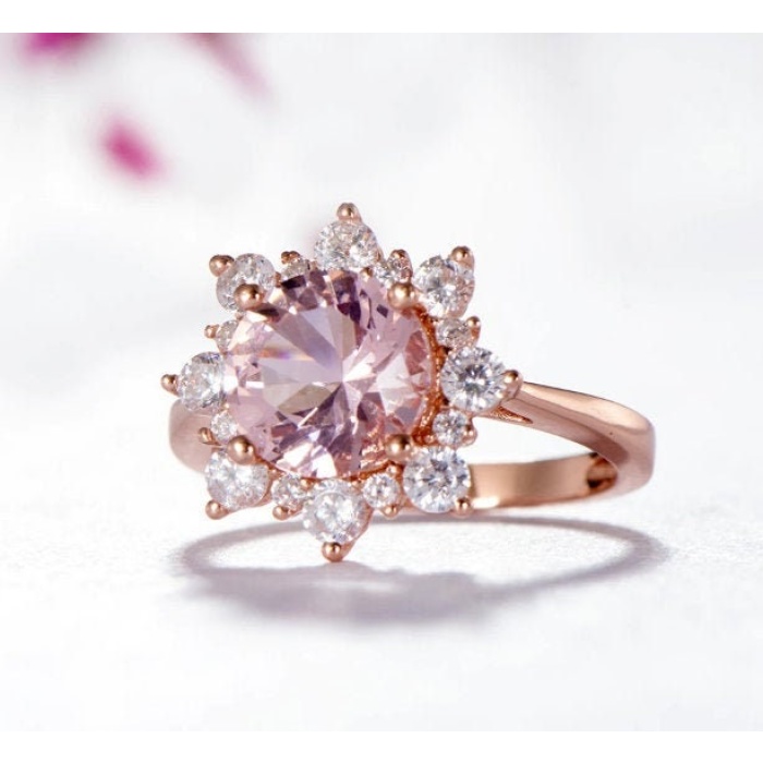 Morganite Woman Ring, Morganite Ring, 925 Sterling Silver Statement Ring, Engagement and Wedding Ring, Luxury Ring, Round Cut Ring | Save 33% - Rajasthan Living 5