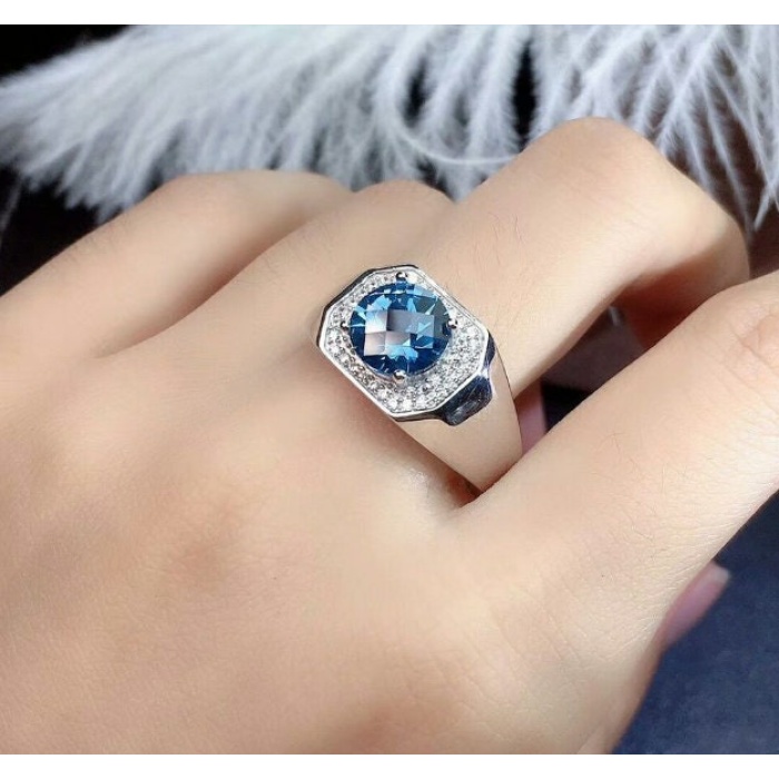 Natural Blue Topaz Ring, 925 Sterling Silver, Topaz Engagement Ring, Topaz Ring, Wedding Ring, Topaz Luxury Ring, Ring/Band, Round Cut Ring | Save 33% - Rajasthan Living 7