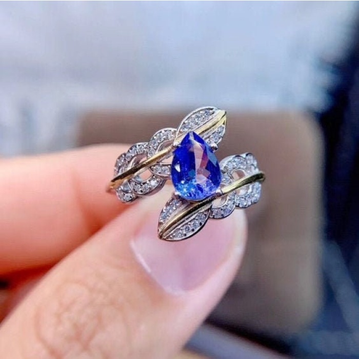 Natural Tanzanite Ring, 925 Sterling Sliver Engagement Ring, Tanzanite Ring, Wedding Ring, luxury Ring, soliture Ring, Pear cut Ring | Save 33% - Rajasthan Living 5