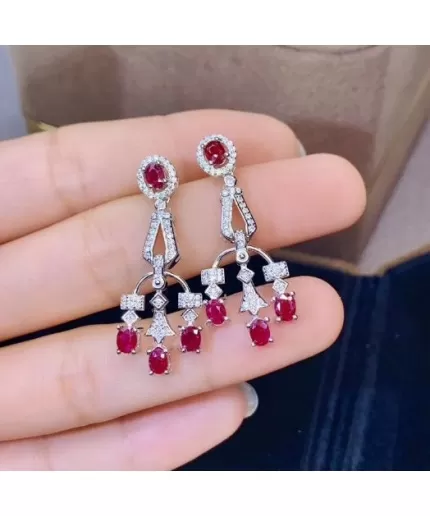 Natural Ruby Drop Earrings, 925 Sterling Silver, Ruby Earrings, Ruby Silver Earrings, Ruby Luxury Earrings, Oval Cut Stone Earrings | Save 33% - Rajasthan Living