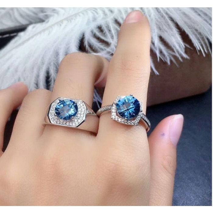 Natural Blue Topaz Ring, 925 Sterling Silver, Topaz Engagement Ring, Topaz Ring, Wedding Ring, Topaz Luxury Ring, Ring/Band, Round Cut Ring | Save 33% - Rajasthan Living 6