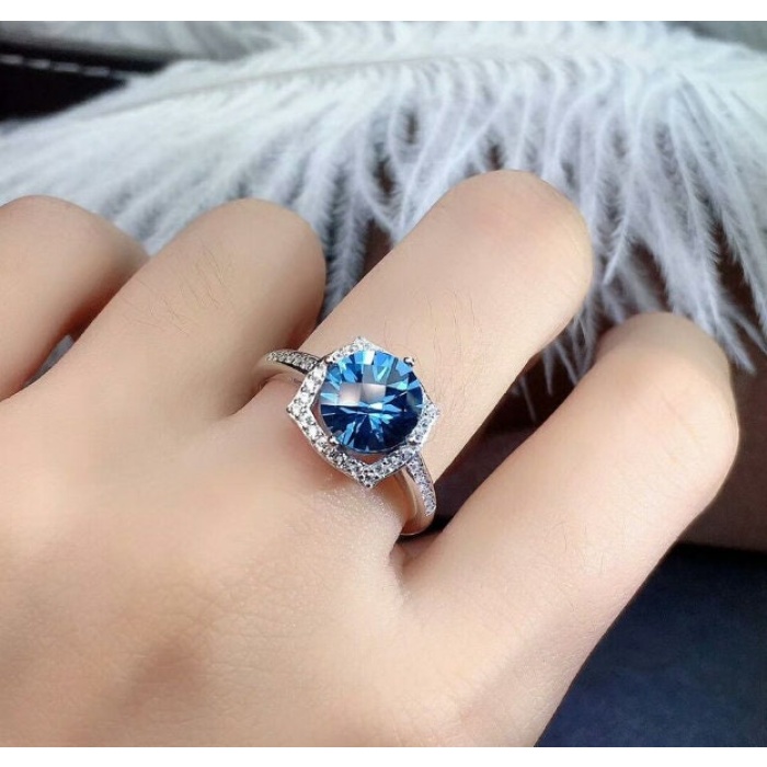 Natural Blue Topaz Ring, 925 Sterling Silver, Topaz Engagement Ring, Topaz Ring, Wedding Ring, Topaz Luxury Ring, Ring/Band, Round Cut Ring | Save 33% - Rajasthan Living 8