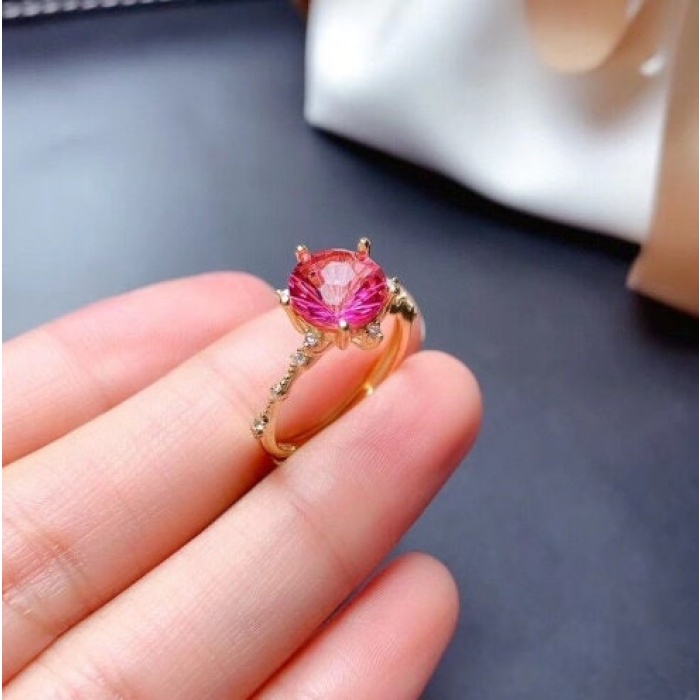 Natural Pink Topaz Ring, 925 Sterling Sliver, Topaz Engagement Ring, Topaz Ring, Wedding Ring, Topaz luxury Ring, Ring/Band, Round cut Ring | Save 33% - Rajasthan Living 7