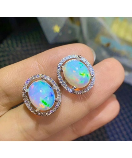 Natural Opal Studs Earrings, 925 Sterling Silver, Opal Studs Earrings, Earrings, Opal Earrings, Luxury Earrings, Oval Stone Earrings | Save 33% - Rajasthan Living