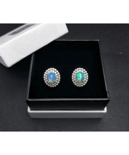 Natural Opal Studs Earrings, 925 Sterling Silver, Opal Studs Earrings, Earrings, Opal Earrings, Luxury Earrings, Oval Stone Earrings | Save 33% - Rajasthan Living 3