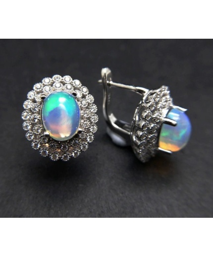 Natural Opal Studs Earrings, 925 Sterling Silver, Opal Studs Earrings, Earrings, Opal Earrings, Luxury Earrings, Oval Stone Earrings | Save 33% - Rajasthan Living