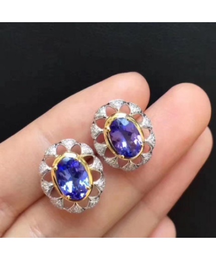 Natural Tanzanite Studs Earrings, 925 Sterling Silver, Tanzanite Studs Earrings, Tanzanite Earrings, Luxury Earrings, Oval Cut Earrings | Save 33% - Rajasthan Living 3