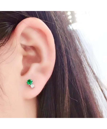 Natural Emerald Stud Earrings, 925 Sterling Silver, Emerald Stud Earrings, Emerald Silver Earrings Luxury Earrings, Round Cut Stone Earrings | Save 33% - Rajasthan Living 3