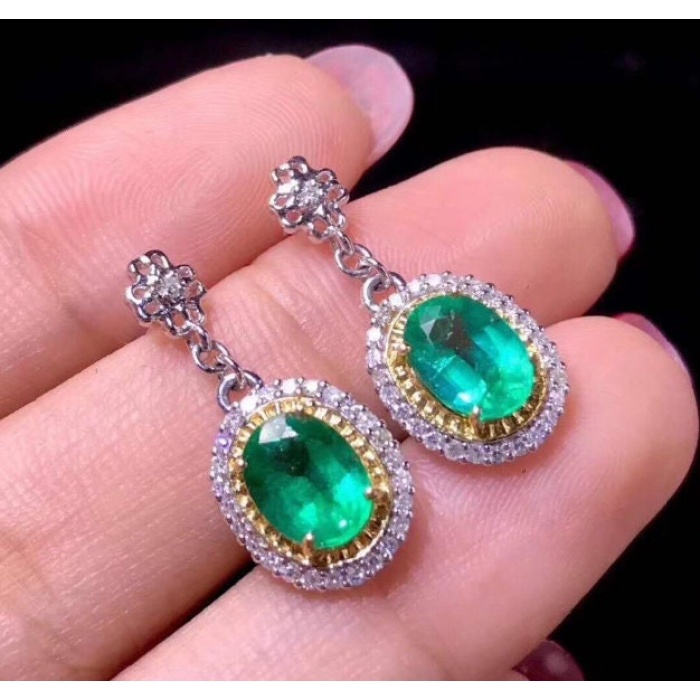 Natural Emerald Drop Earrings, 925 Sterling Silver, Emerald Drop Earrings, Emerald Silver Earrings, Luxury Earrings, Oval Cut Stone Earrings | Save 33% - Rajasthan Living 7