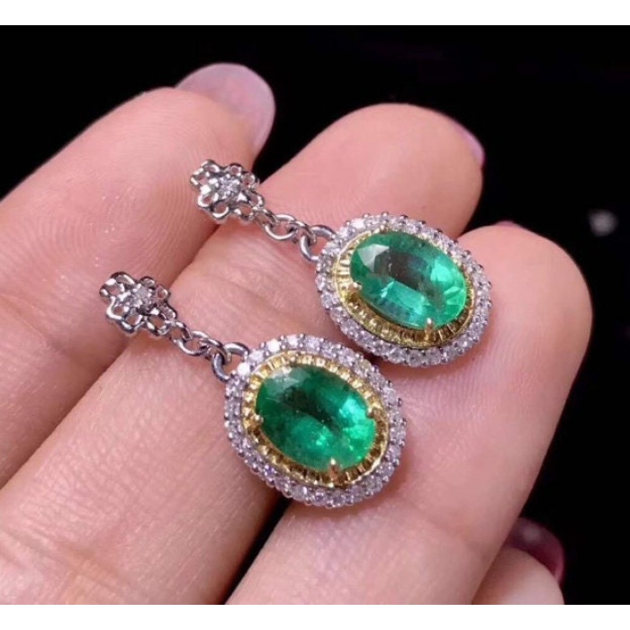 Natural Emerald Drop Earrings, 925 Sterling Silver, Emerald Drop Earrings, Emerald Silver Earrings, Luxury Earrings, Oval Cut Stone Earrings | Save 33% - Rajasthan Living 8