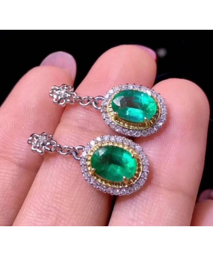 Natural Emerald Drop Earrings, 925 Sterling Silver, Emerald Drop Earrings, Emerald Silver Earrings, Luxury Earrings, Oval Cut Stone Earrings | Save 33% - Rajasthan Living 3