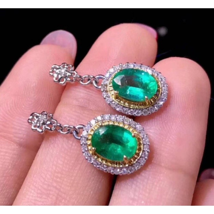 Natural Emerald Drop Earrings, 925 Sterling Silver, Emerald Drop Earrings, Emerald Silver Earrings, Luxury Earrings, Oval Cut Stone Earrings | Save 33% - Rajasthan Living 6