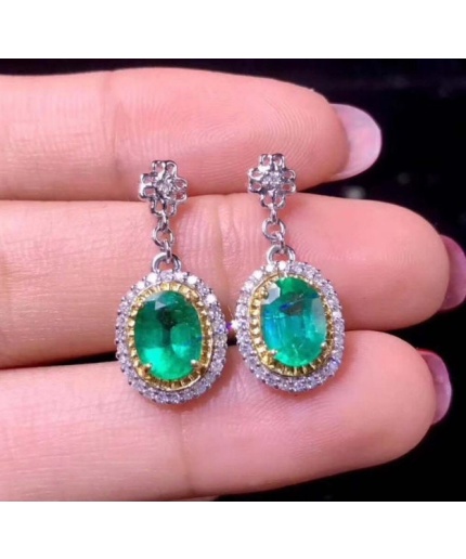 Natural Emerald Drop Earrings, 925 Sterling Silver, Emerald Drop Earrings, Emerald Silver Earrings, Luxury Earrings, Oval Cut Stone Earrings | Save 33% - Rajasthan Living