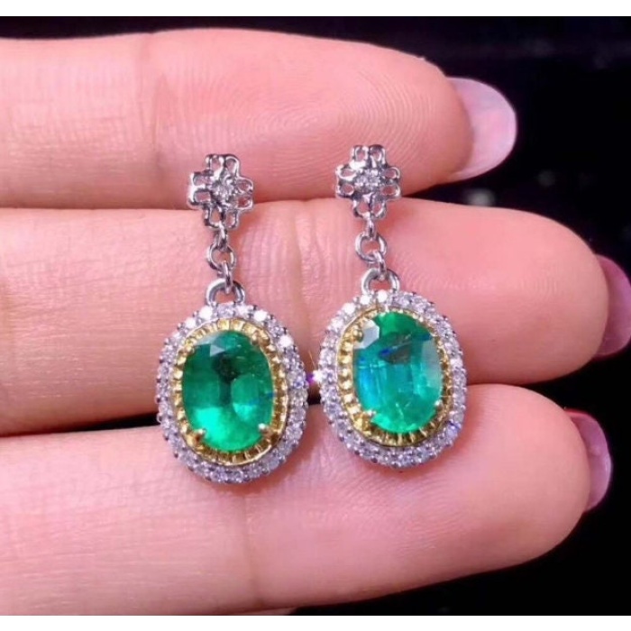 Natural Emerald Drop Earrings, 925 Sterling Silver, Emerald Drop Earrings, Emerald Silver Earrings, Luxury Earrings, Oval Cut Stone Earrings | Save 33% - Rajasthan Living 5