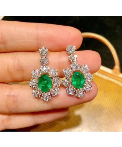 Natural Emerald Drop Earrings, 925 Sterling Silver, Emerald Drop Earrings, Emerald Silver Earrings, Luxury Earrings, Oval Cut Stone Earring | Save 33% - Rajasthan Living