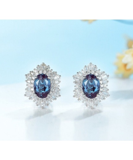 Lab Alexandrite Studs Earrings, 925 Sterling Silver, Alexandrite Silver Earrings, Luxury Earrings, Oval Cut Stone Earrings | Save 33% - Rajasthan Living