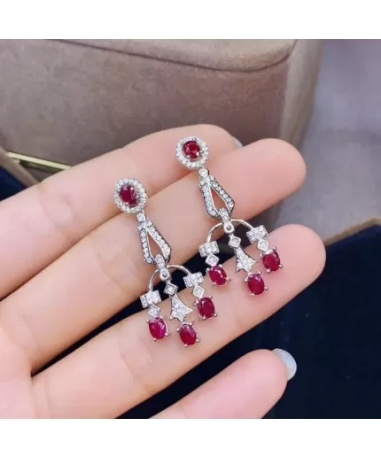 Natural Ruby Drop Earrings, 925 Sterling Silver, Ruby Earrings, Ruby Silver Earrings, Ruby Luxury Earrings, Oval Cut Stone Earrings | Save 33% - Rajasthan Living 3