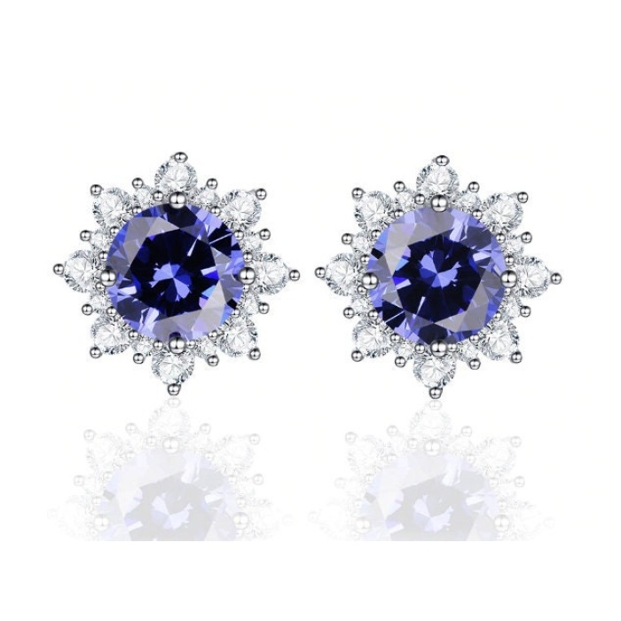 Lab Tanzanite Studs Earrings, 925 Sterling Silver, Tanzanite Earrings, Tanzanite Silver Earrings, Luxury Earrings, Round Cut Stone Earrings | Save 33% - Rajasthan Living 6