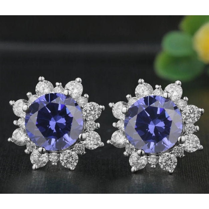 Lab Tanzanite Studs Earrings, 925 Sterling Silver, Tanzanite Earrings, Tanzanite Silver Earrings, Luxury Earrings, Round Cut Stone Earrings | Save 33% - Rajasthan Living 5