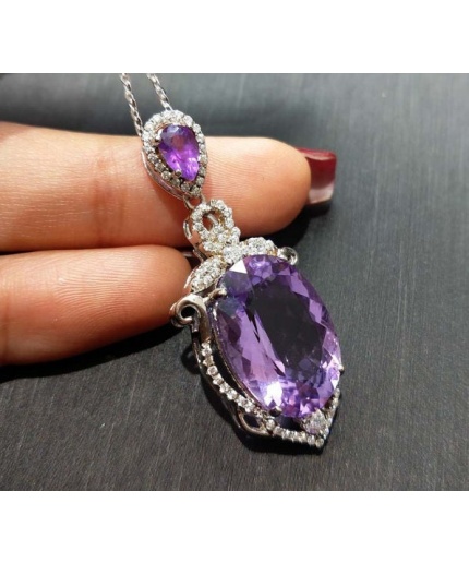 Amethyst Pendant, Engagement Pendent, Silver Amethyst Pendent, Woman Pendant, Pendant Necklace, Luxury Pendent, Oval Cut Stone Pendent | Save 33% - Rajasthan Living