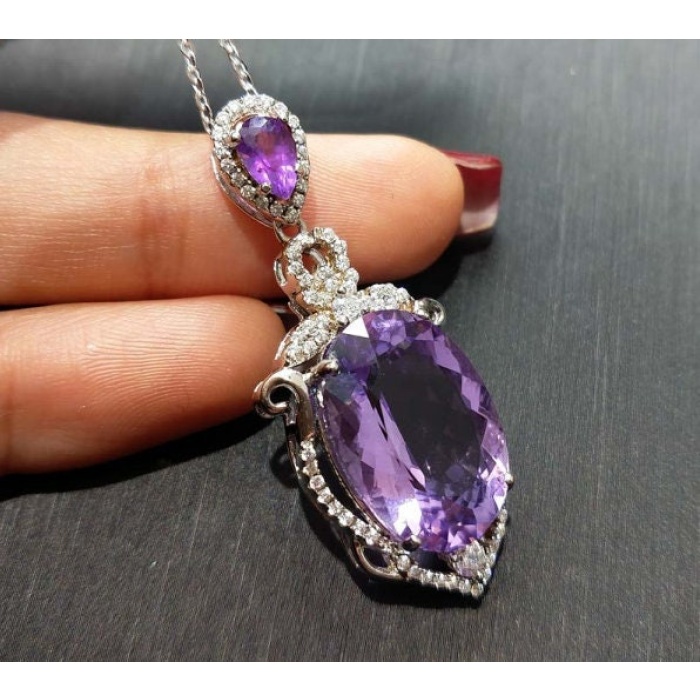 Amethyst Pendant, Engagement Pendent, Silver Amethyst Pendent, Woman Pendant, Pendant Necklace, Luxury Pendent, Oval Cut Stone Pendent | Save 33% - Rajasthan Living 5