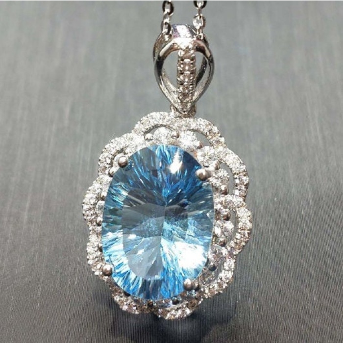 Natural Blue Topaz Pendant, Engagement Blue Topaz Silver Pendent, Woman Pendant, Pendant Necklace, Luxury Pendent, Oval Cut Stone Pendent | Save 33% - Rajasthan Living 5