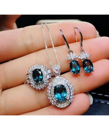 Natural Blue Topaz Jewelry Set, Engagement Ring, Blue Topaz Jewellery Set,Woman Pendant,Topaz Necklace,Luxury Pendent,Oval Cut Stone Pendent | Save 33% - Rajasthan Living