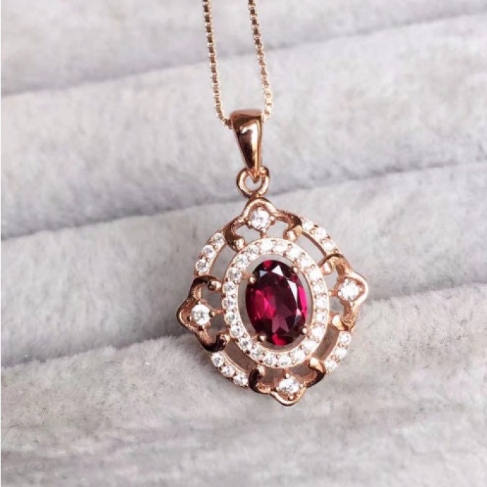 Natural Garnet Pendant, Engagement Pendent, Garnet Pendent, Woman Pendant, Pendant Necklace, Luxury Pendent, Oval Stone Pendent | Save 33% - Rajasthan Living 5