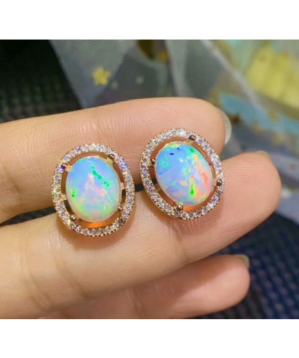 Natural Opal Studs Earrings, 925 Sterling Silver, Opal Studs Earrings, Earrings, Opal Earrings, Luxury Earrings, Oval Stone Earrings | Save 33% - Rajasthan Living 3