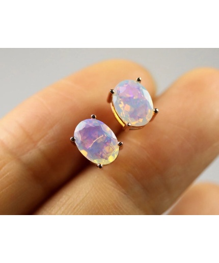 Natural Opal Studs Earrings, 925 Sterling Silver, Opal Studs Earrings, Earrings, Opal Earrings, Luxury Earrings, Oval Cut Stone Earrings | Save 33% - Rajasthan Living 3