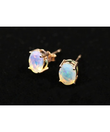 Natural Opal Studs Earrings, 925 Sterling Silver, Opal Studs Earrings, Earrings, Opal Earrings, Luxury Earrings, Oval Cut Stone Earrings | Save 33% - Rajasthan Living